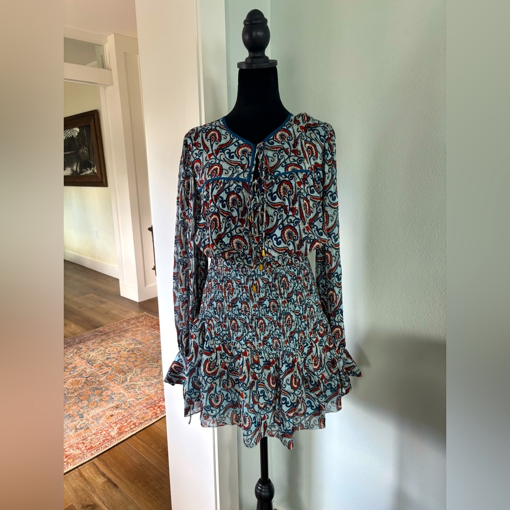 Karina Grimaldi boho set blouse and skirt s/xs Eliza Paisley print EUC